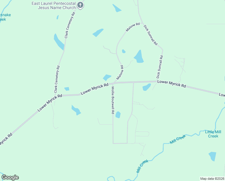 map of restaurants, bars, coffee shops, grocery stores, and more near 1 Mollie Boutwell Road in Laurel