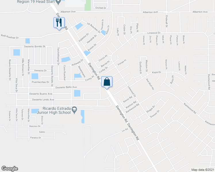 map of restaurants, bars, coffee shops, grocery stores, and more near 14601 Portage Place in El Paso