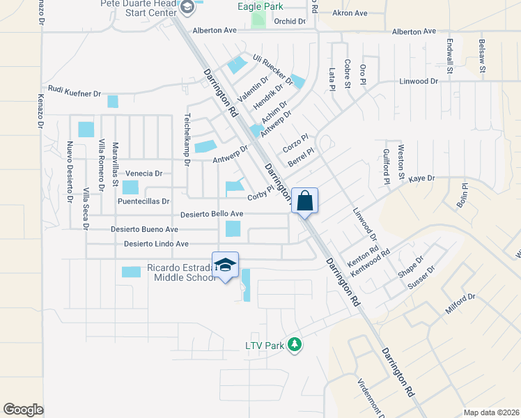 map of restaurants, bars, coffee shops, grocery stores, and more near 14548 Desierto Bello Avenue in Horizon City