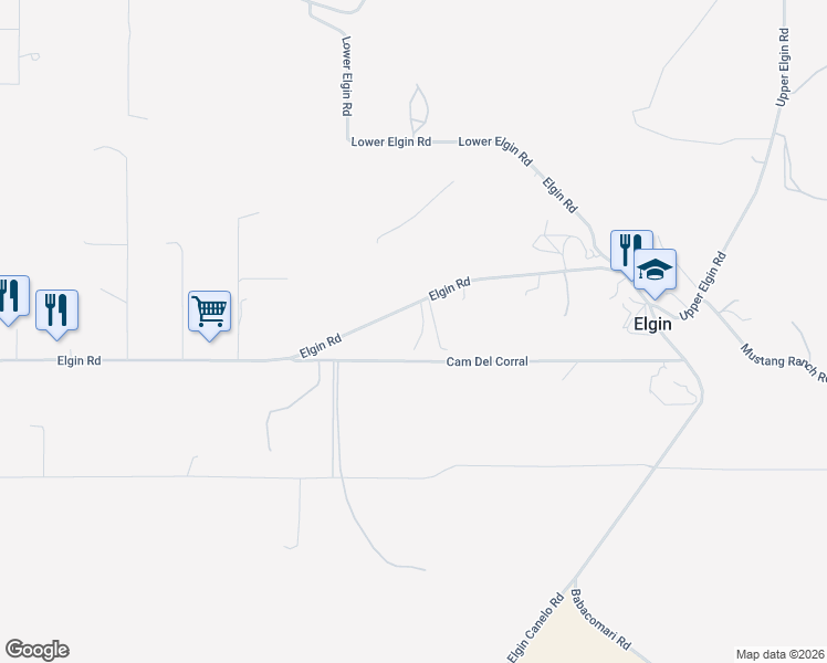 map of restaurants, bars, coffee shops, grocery stores, and more near 11 Camino Del Corral in Elgin