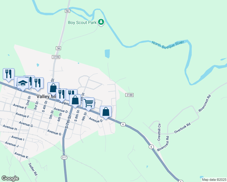 map of restaurants, bars, coffee shops, grocery stores, and more near 37 Rabbit Run Road in Valley Mills