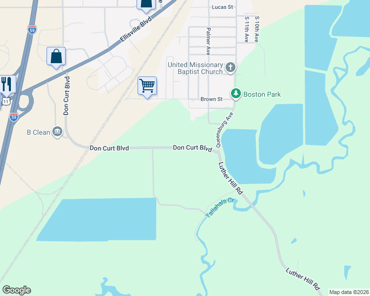map of restaurants, bars, coffee shops, grocery stores, and more near Don Curt Boulevard in Laurel