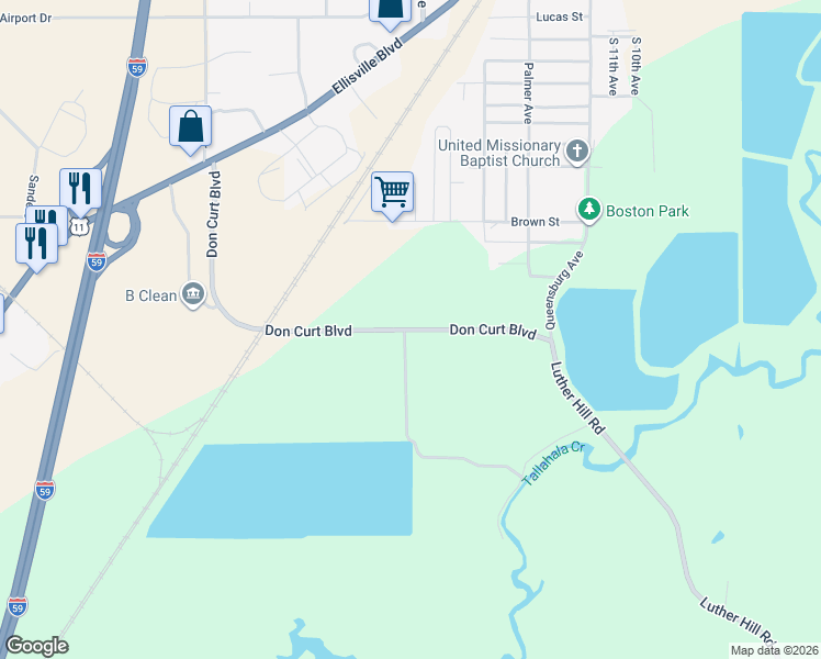 map of restaurants, bars, coffee shops, grocery stores, and more near Don Curt Boulevard in Laurel