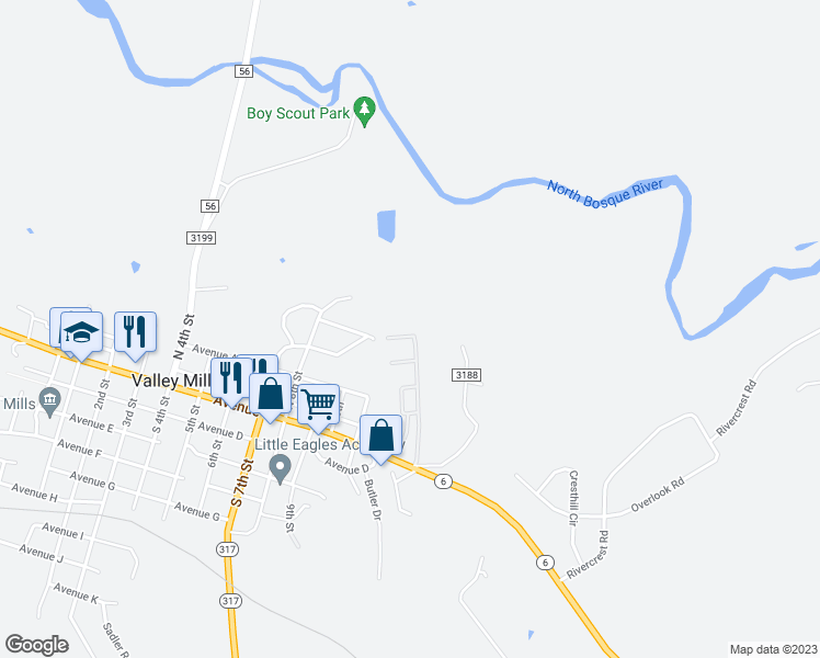 map of restaurants, bars, coffee shops, grocery stores, and more near 37 Rabbit Run Road in Valley Mills
