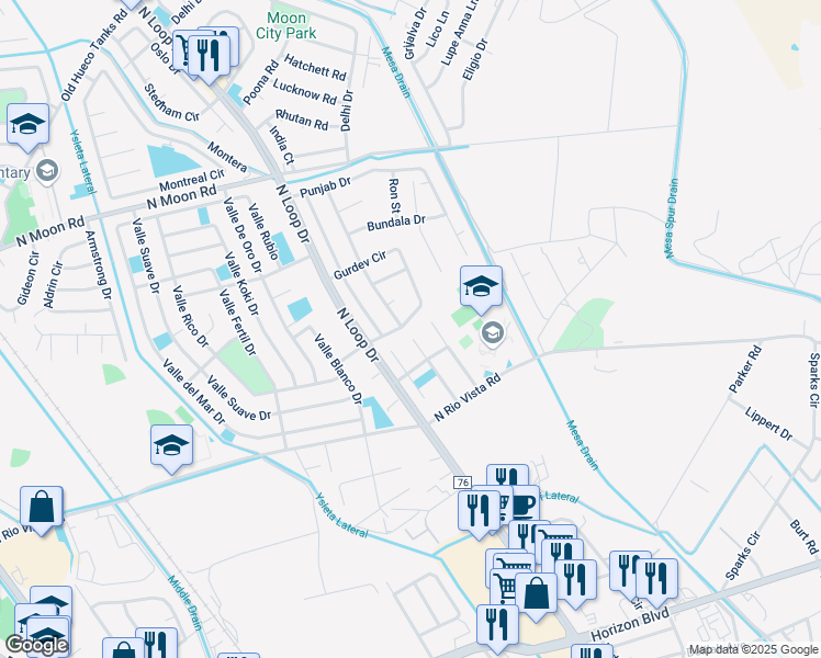 map of restaurants, bars, coffee shops, grocery stores, and more near 10404 Ethyl Hart Street in Socorro