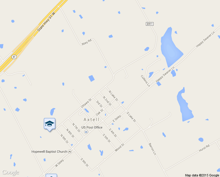 map of restaurants, bars, coffee shops, grocery stores, and more near 268 North Lake Street in Axtell