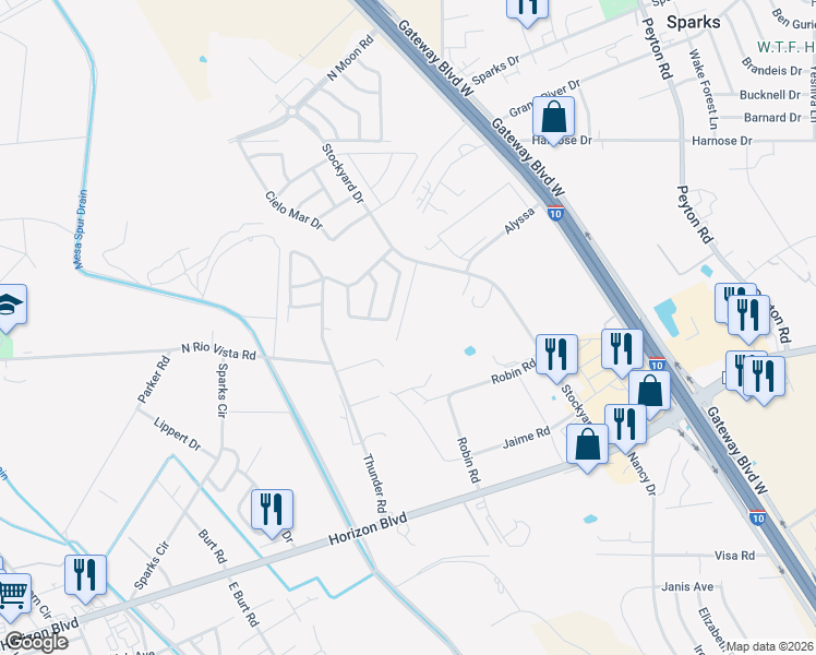 map of restaurants, bars, coffee shops, grocery stores, and more near 1368 Reid Road in Socorro
