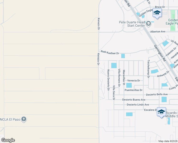 map of restaurants, bars, coffee shops, grocery stores, and more near Kenazo Drive in Horizon City