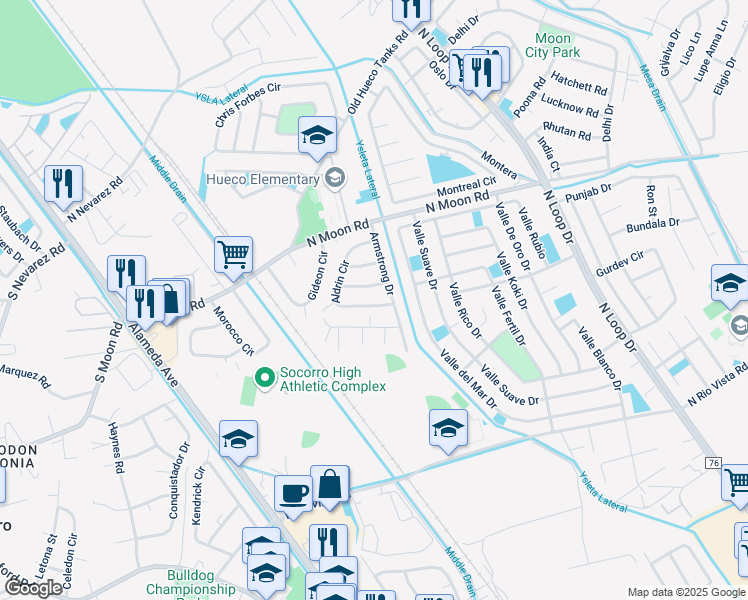 map of restaurants, bars, coffee shops, grocery stores, and more near 379 Bean Court in Socorro