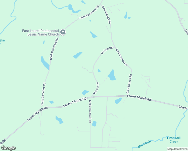 map of restaurants, bars, coffee shops, grocery stores, and more near Malone Road in Jones County