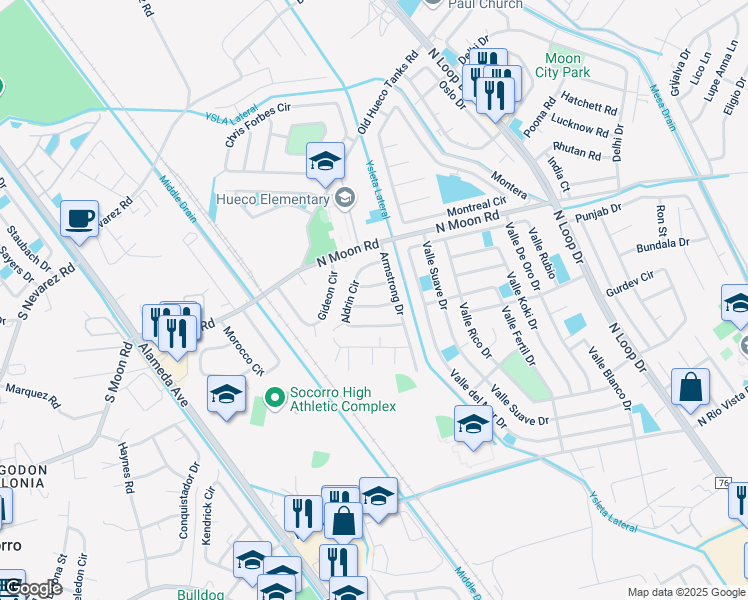 map of restaurants, bars, coffee shops, grocery stores, and more near 379 Bean Court in Socorro