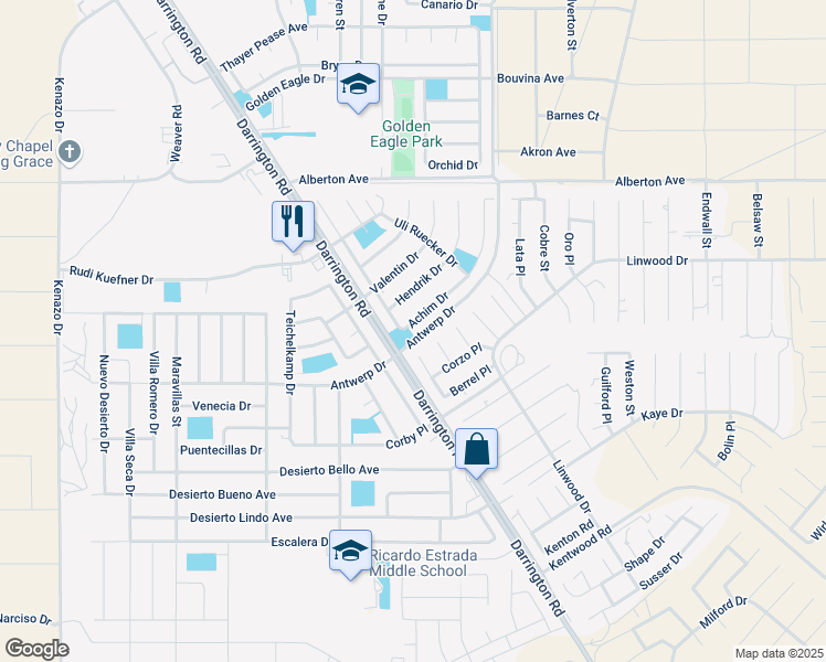 map of restaurants, bars, coffee shops, grocery stores, and more near 691 Achim Drive in El Paso