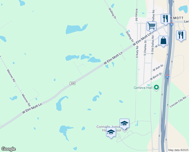 map of restaurants, bars, coffee shops, grocery stores, and more near 1137 West Elm Mott Drive in Elm Mott
