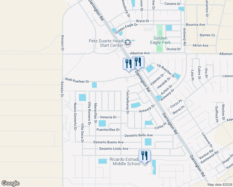 map of restaurants, bars, coffee shops, grocery stores, and more near 612 Villa Victoria Drive in Horizon City