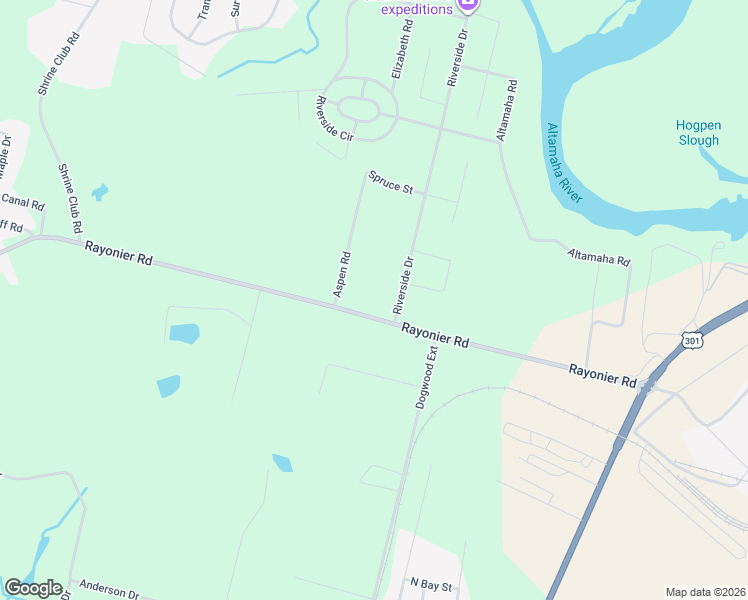 map of restaurants, bars, coffee shops, grocery stores, and more near 123 Riverside Drive in Jesup