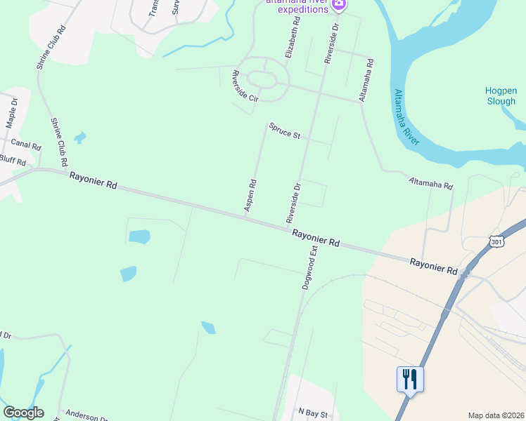 map of restaurants, bars, coffee shops, grocery stores, and more near 100-198 Aspen Road in Jesup