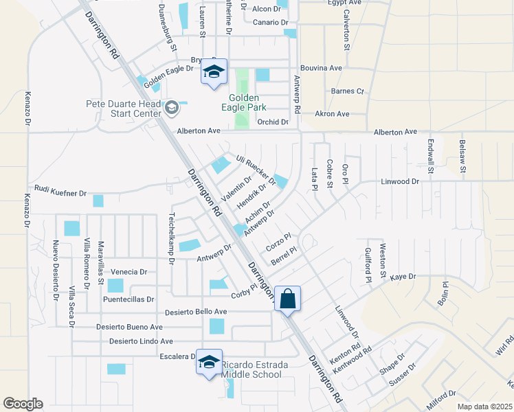 map of restaurants, bars, coffee shops, grocery stores, and more near 14549 Achim Drive in El Paso