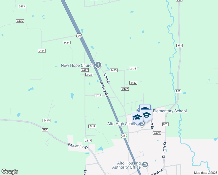map of restaurants, bars, coffee shops, grocery stores, and more near 661 County Road 2426 in Alto