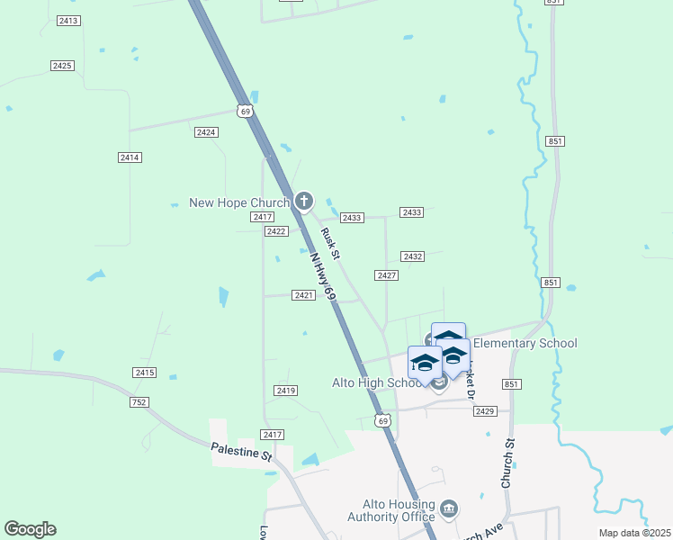 map of restaurants, bars, coffee shops, grocery stores, and more near 661 County Road 2426 in Alto
