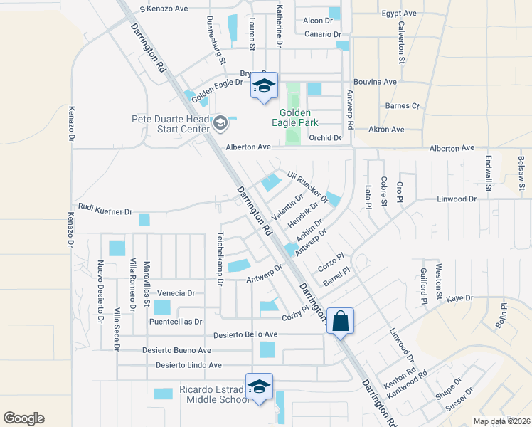map of restaurants, bars, coffee shops, grocery stores, and more near 643 Achim Drive in El Paso