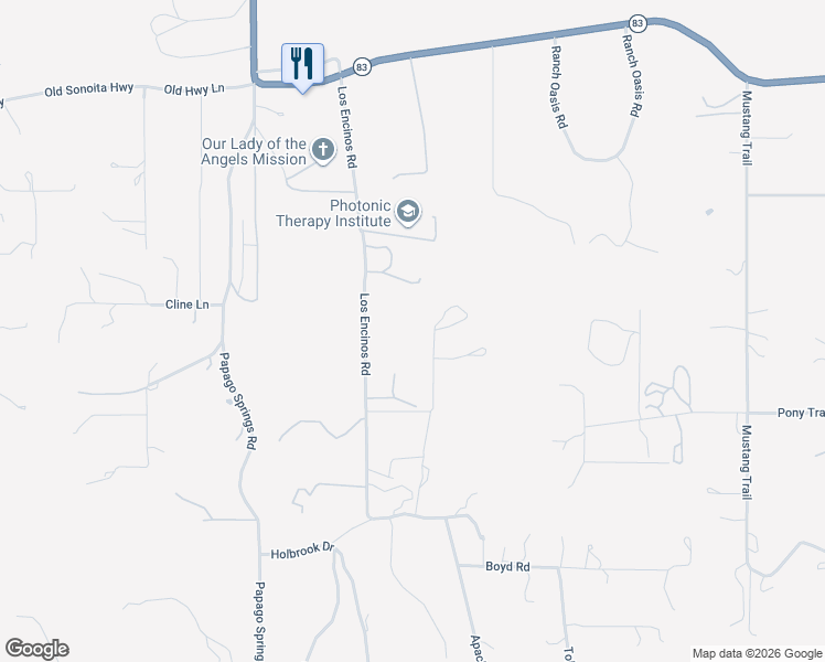 map of restaurants, bars, coffee shops, grocery stores, and more near 91-99 Los Encinos Road in Sonoita
