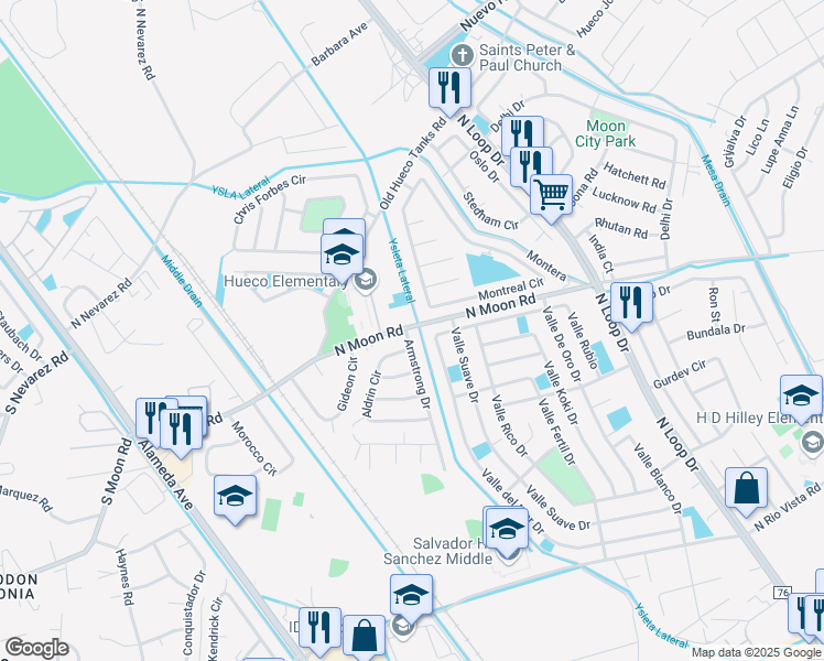 map of restaurants, bars, coffee shops, grocery stores, and more near 10112 Aldrin Circle in Socorro