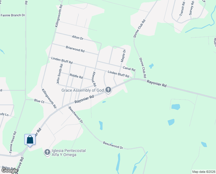 map of restaurants, bars, coffee shops, grocery stores, and more near 2301-2309 Rayonier Road in Jesup