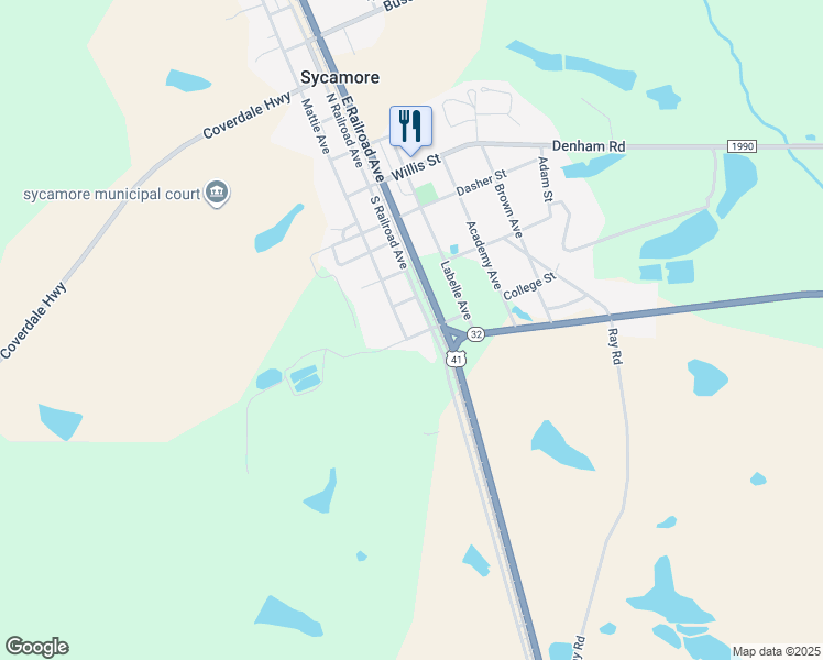 map of restaurants, bars, coffee shops, grocery stores, and more near 306 South Railroad Avenue in Sycamore