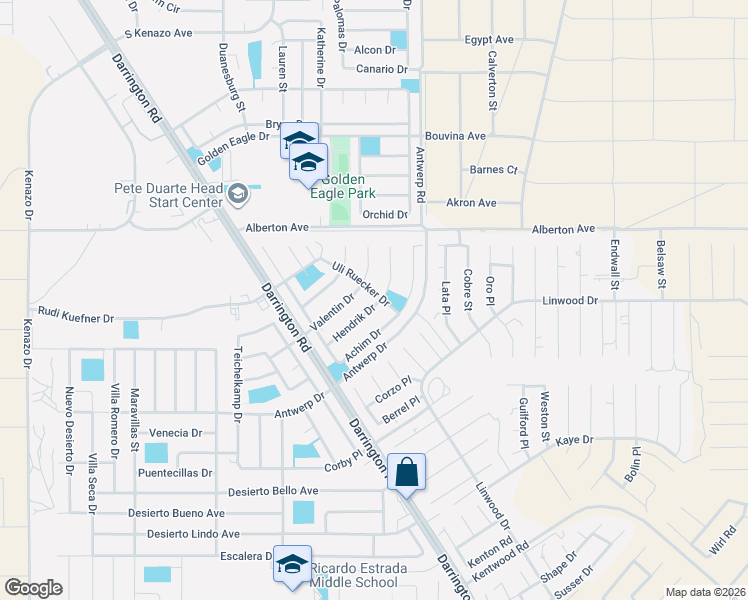 map of restaurants, bars, coffee shops, grocery stores, and more near 14600 Valentin Drive in El Paso