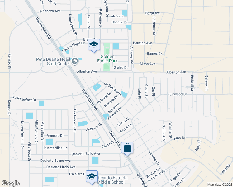 map of restaurants, bars, coffee shops, grocery stores, and more near 14600 Valentin Drive in El Paso