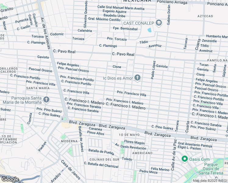map of restaurants, bars, coffee shops, grocery stores, and more near Privada Francisco Villa in Ciudad Juarez