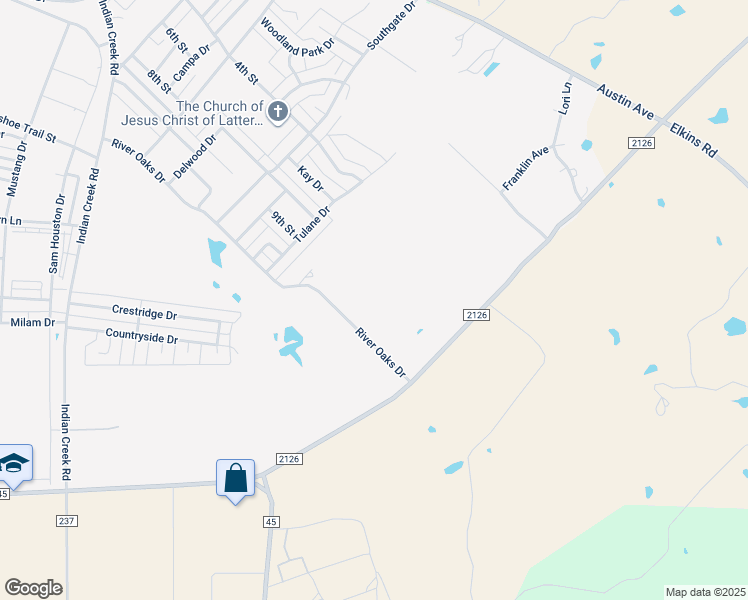 map of restaurants, bars, coffee shops, grocery stores, and more near 4740 River Oaks Drive in Brownwood