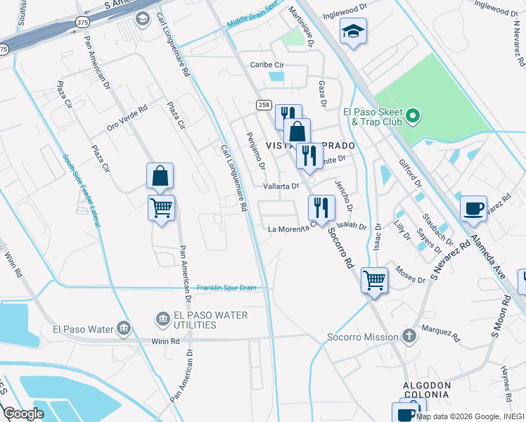 map of restaurants, bars, coffee shops, grocery stores, and more near 9741 El Tepeyac Avenue in El Paso