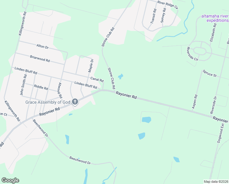 map of restaurants, bars, coffee shops, grocery stores, and more near 2700 Rayonier Road in Jesup