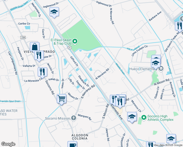 map of restaurants, bars, coffee shops, grocery stores, and more near in Socorro