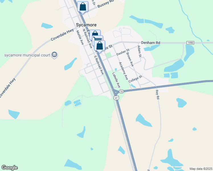 map of restaurants, bars, coffee shops, grocery stores, and more near 306 South Railroad Avenue in Sycamore