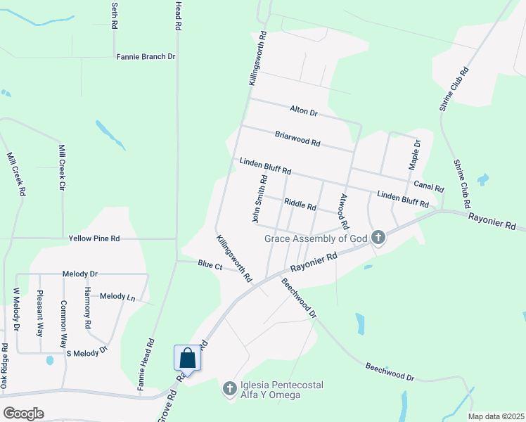 map of restaurants, bars, coffee shops, grocery stores, and more near 157 John Smith Road in Jesup