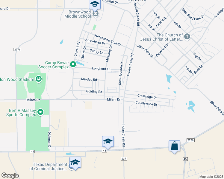 map of restaurants, bars, coffee shops, grocery stores, and more near 3700 Golding Road in Brownwood