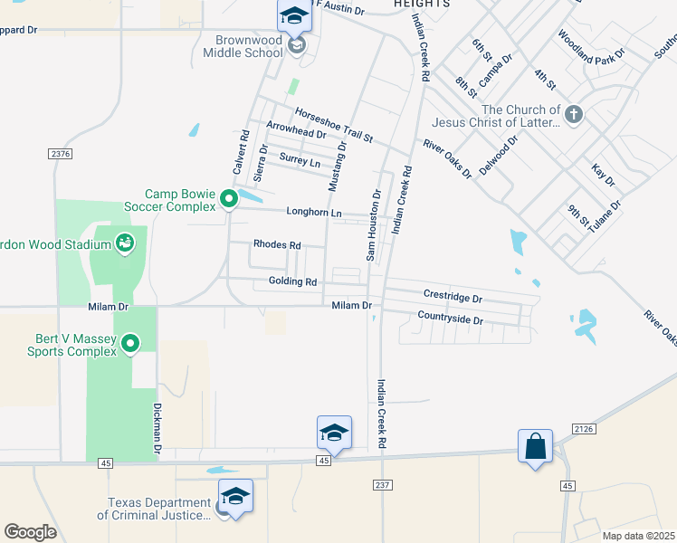 map of restaurants, bars, coffee shops, grocery stores, and more near 3700 Golding Road in Brownwood