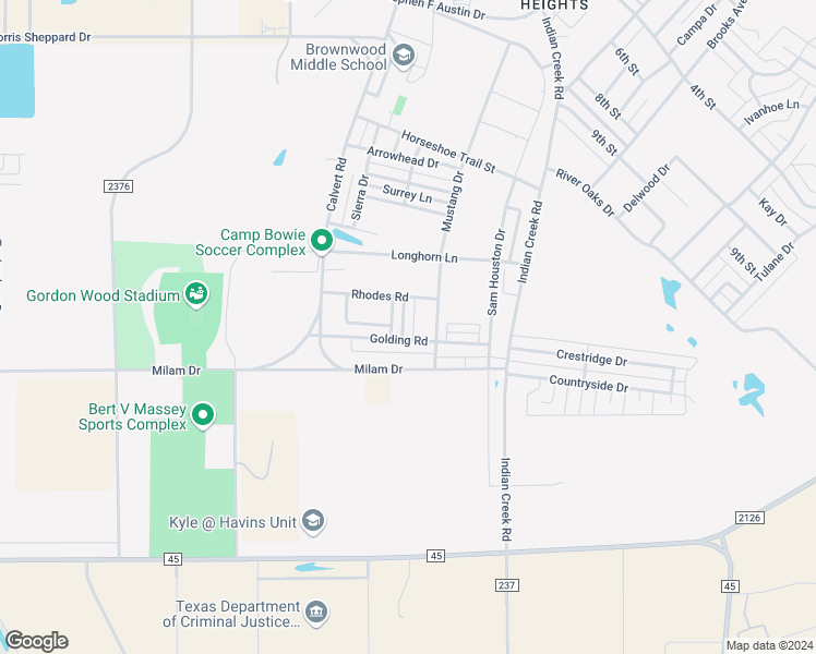 map of restaurants, bars, coffee shops, grocery stores, and more near 3619 Golding Road in Brownwood