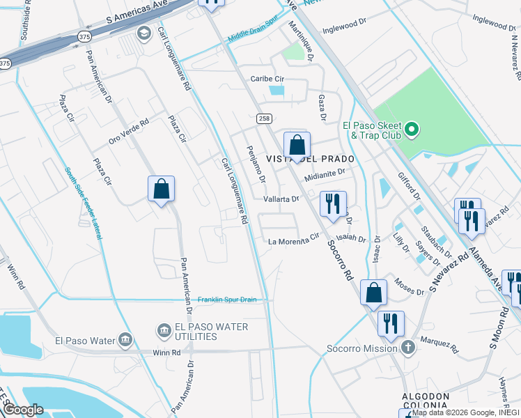 map of restaurants, bars, coffee shops, grocery stores, and more near 9741 El Tepeyac Avenue in El Paso