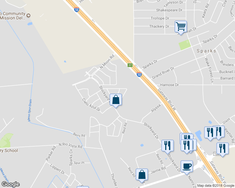 map of restaurants, bars, coffee shops, grocery stores, and more near Cielo Lindo Drive in Socorro