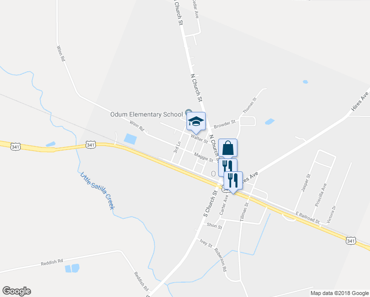 map of restaurants, bars, coffee shops, grocery stores, and more near 324 Wallis Street in Odum