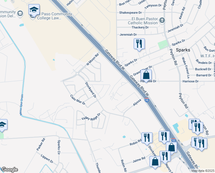 map of restaurants, bars, coffee shops, grocery stores, and more near 1289 Cielo Azul Drive in Socorro