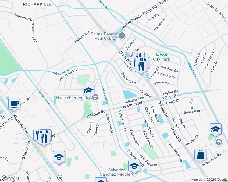 map of restaurants, bars, coffee shops, grocery stores, and more near 407 Ephesus Court in Socorro