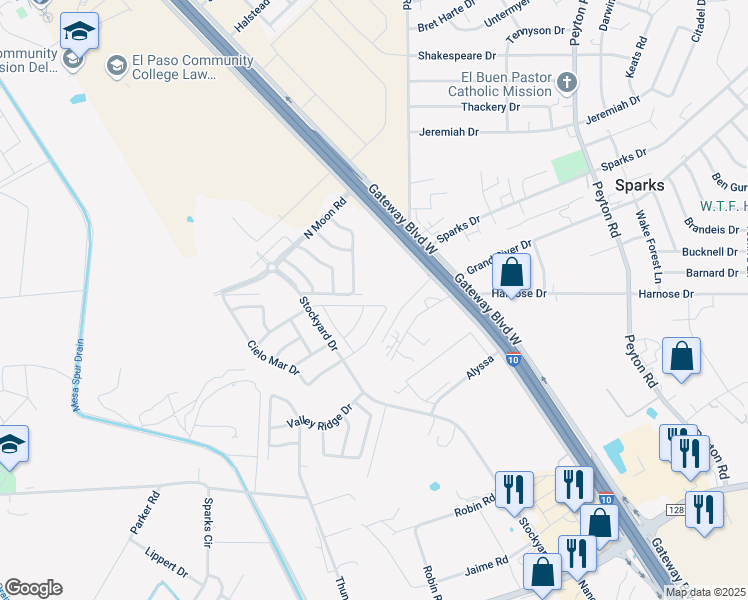 map of restaurants, bars, coffee shops, grocery stores, and more near 1289 Cielo Azul Drive in Socorro