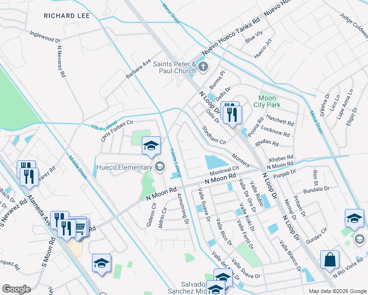 map of restaurants, bars, coffee shops, grocery stores, and more near 407 Ephesus Court in Socorro