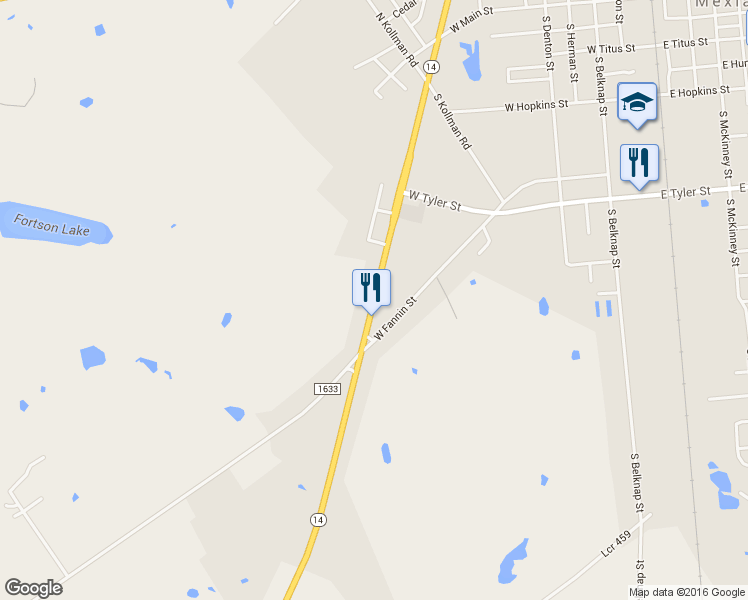 map of restaurants, bars, coffee shops, grocery stores, and more near Highway 14 in Mexia