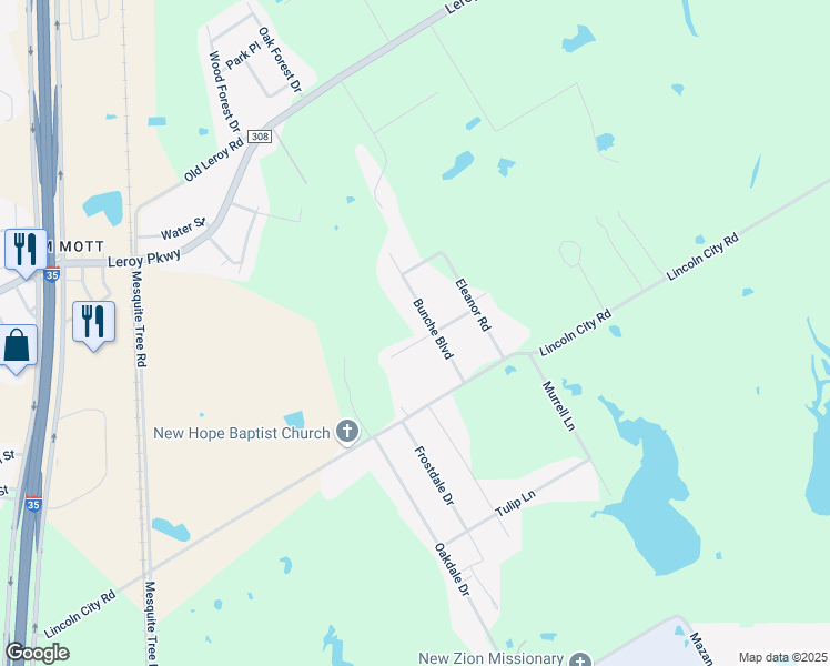 map of restaurants, bars, coffee shops, grocery stores, and more near 251 Bunche Boulevard in Elm Mott