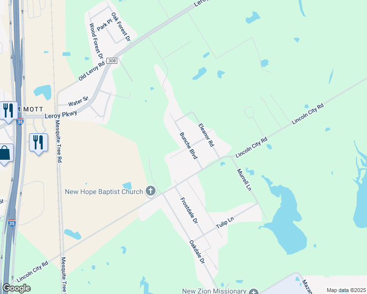 map of restaurants, bars, coffee shops, grocery stores, and more near 251 Bunche Boulevard in McLennan County